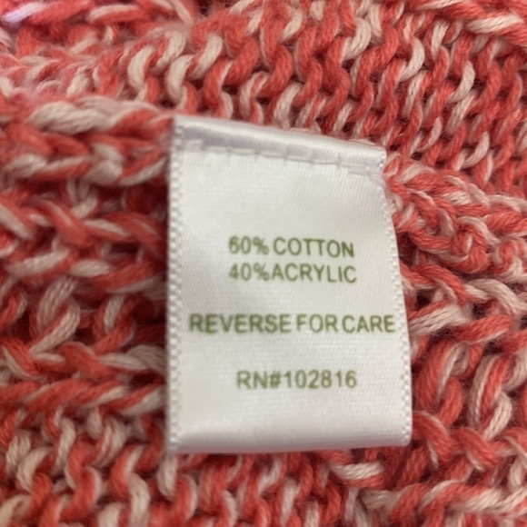 Garnet Hill pink/white cable knit cardigan, large, lightweight, cottagecore - Picture 6 of 6